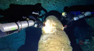 Cave diving expedition in the Bahamas